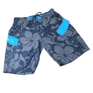 Ron Jon Surf Shop Mens M Swim Trunks Gray Blue Floral Beach Shorts